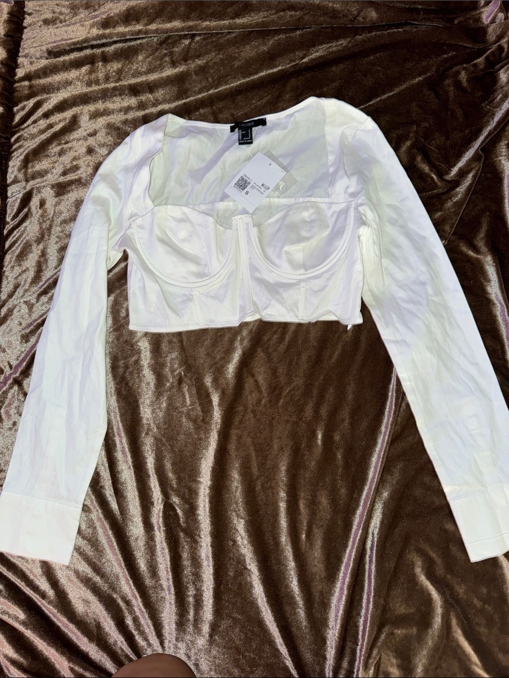 🦋🦢Forever 21 White Long-Sleeve Bustier Crop Top